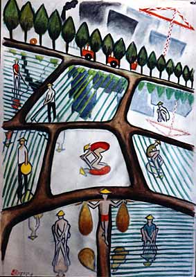 Painting "Water glass", Miixed media on paper, 105 * 77 cm