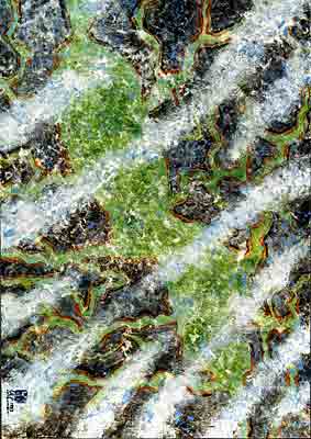 Painting "South China", Miixed media on wood panel, 75 * 507 cm