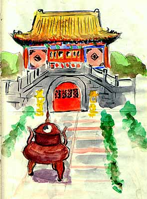 Sketch "Temple in Hong Kong", Watercolor on paper, 20 * 30 cm