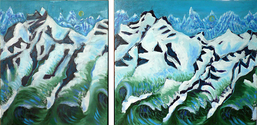 "Wave Mountains IV", Diptychon, 70 *81 cm + 70 * 61 cm, Öl auf Leinwand